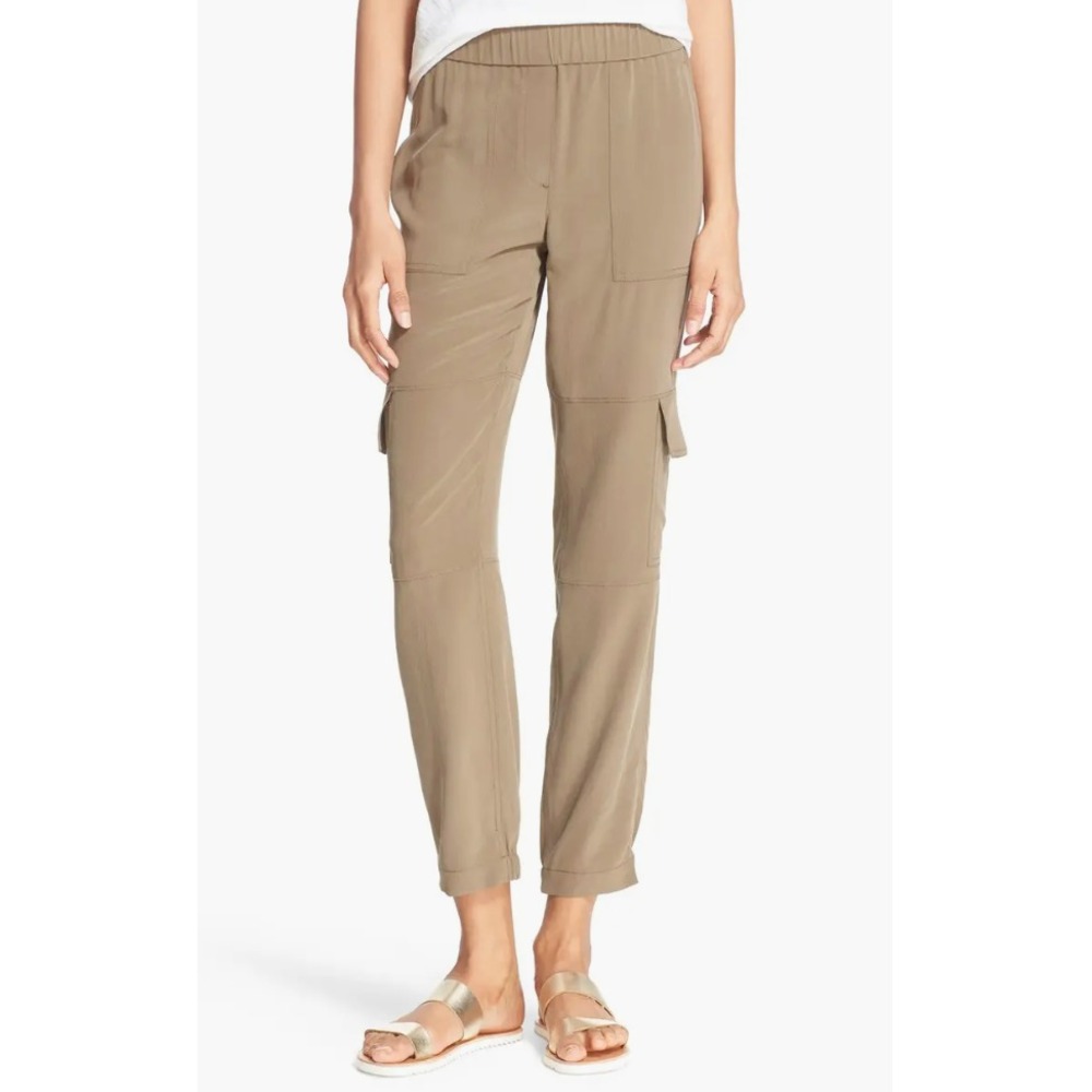 Theory Hamtana Summer Silk Cargo Pants In Moss Women Small‎ Designer $285